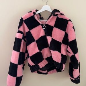 Super trendy RARE checkered fuzzy sweater